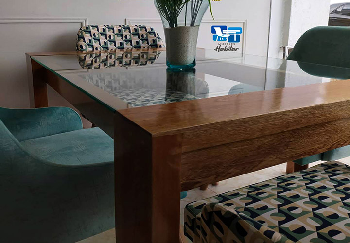 Comedor Valentín de 4 puestos, Madera flor Morado - 51